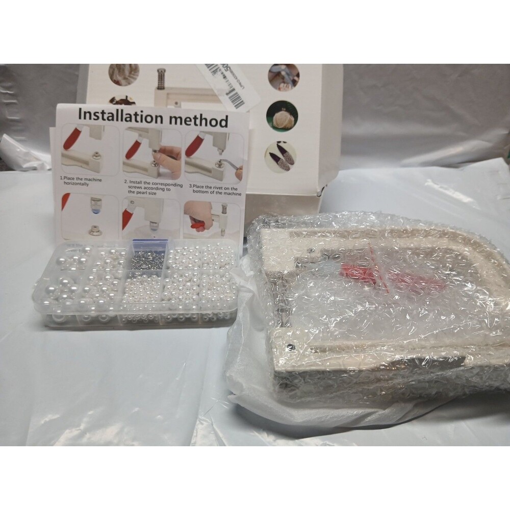 Pearl Handmade Setting Machine with White Pearl Beads Rivet Studs and Tools Hand